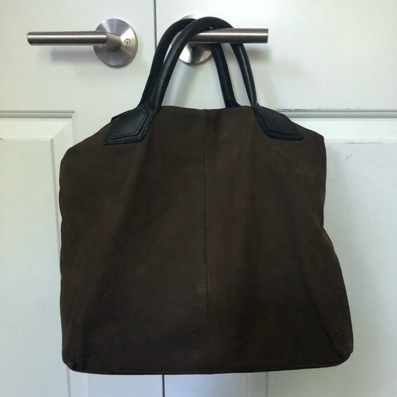 Jas M.B. Dark Olive Suede Tote w Blk Leather Trim - Picture 8 of 8